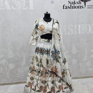 White Tabby Silk Lehenga with Embroidered Blouse, Weddings & Festivals, Elegant Gift for Bridesmaids image 7