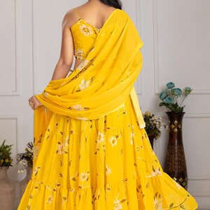Printed Blue Georgette Lehenga Choli: Floral Work, Samosa Lace Dupatta image 9
