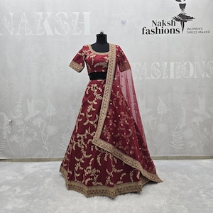 Maroon Art Silk Lehenga Choli: Sequin Embroidery, Soft Net Dupatta