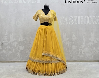 Embroidered Georgette Lehenga Choli: Zari & Sequins Embroidery, Indian Wedding Bridal Wear Party Wear