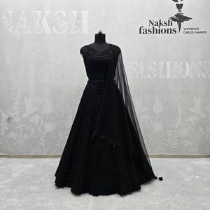 Czarny Georgette Lehenga Choli Zestaw Na Ślub, Indyjskie Partywear Lehenga Choli Z Cekinami Haftowane Prace Dla Kobiet Lub Dziewcząt, Lehengas