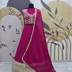 Pink Georgette Lehenga Choli: Embroidery Sequence Wedding Outfit