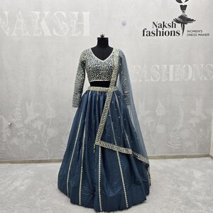 Powder Blue Georgette Lehenga Choli: Sequins Embroidery Indian Wedding Dress