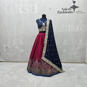 Pink Tussar Silk Lehenga Choli: Vichitra Silk Blouse & Dupatta, Thread Embroidery