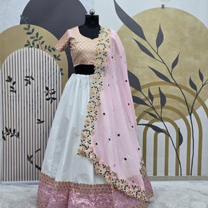 Designer Multicolour Satin Silk Lehenga Choli With Embroidery Sequence Work And Dupatta For Women, Wedding Lehenga , White Lehenga Choli