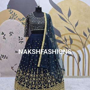 Teal Blue Georgette Lehenga Choli: Embroidery & Sequence Work, Net Dupatta