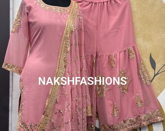 全信頼を寄せる Pink Georgette Sequence Embroidery Heavy With Palazzo Kurta Clothing