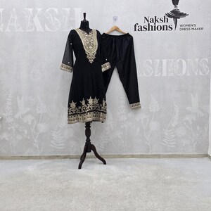 Designer Black & Gold Salwar Suit, Heavy Sequins Work Punjabi Suit, Ethnic Dress image 2