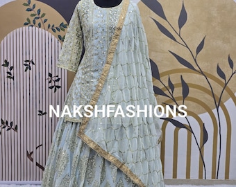 Sky Blue Georgette Lehenga: Sequence Embroidery Indian Wedding Outfit