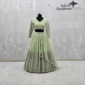 Lehenga Choli, Pista Green Georgette Bridal Outfit, Wedding Gift for Bridesmaid or Bride image 1