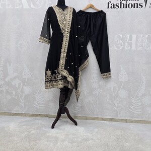 Designer Black & Gold Salwar Suit, Heavy Sequins Work Punjabi Suit, Ethnic Dress image 9