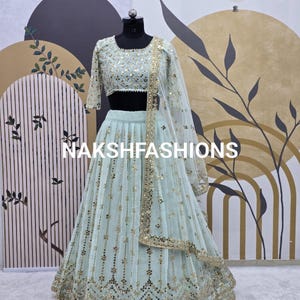 Georgette Lehenga Choli With Heavy Embroidery And 9 Mm Sequence Work And Soft Butterfly Net Dupatta For Women , Lehengas ,  Lehenga