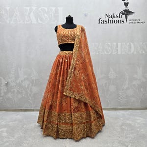 Floral Print Organza Silk Lehenga: Embroidered Indian Wedding Dress