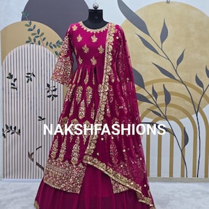 Pink Lehenga Choli With Embroidery And Sequence Work Top With Georgette Less Border Dupatta For Women, Bridesmaid Lehenga