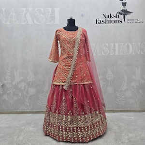 Designer Orange Georgette Top Lehenga With Sequence Embroidery Work And Dupatta For Women, Indian Top Lehenga, Wedding Guest Outfit