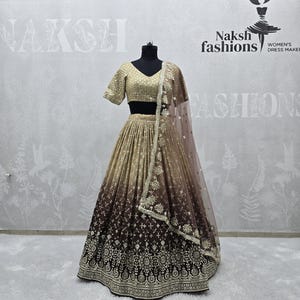 Embroidered Georgette Lehenga Choli: Brown Ombre Wedding Outfit