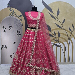 Pink Mulberry silk Lehenga Choli With Sequence Embroidery Work With Soft Net Dupatta For Women,  Party Wear Bridesmaid Lehenga