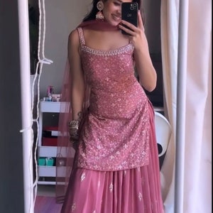 Designer Faux Georgette Embroidered Lehenga Set with Real Mirror Work & Dupatta