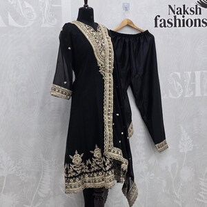 Designer Black & Gold Salwar Suit, Heavy Sequins Work Punjabi Suit, Ethnic Dress image 7