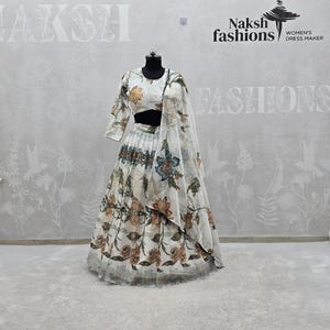 White Tabby Silk Lehenga with Embroidered Blouse, Weddings & Festivals, Elegant Gift for Bridesmaids image 1