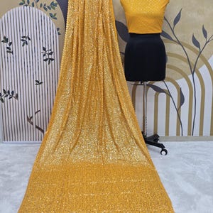 Party Wear Yellow Georgette  Saree With Sequence Work And Heavy Georgette Blouse For Women , Party Wear Saree , Wedding Wear