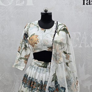 White Tabby Silk Lehenga with Embroidered Blouse, Weddings & Festivals, Elegant Gift for Bridesmaids image 4