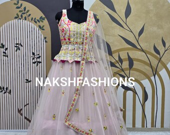 Pink Net Lehenga with Sequence Embroidery: Pakistani Indo Western Dress