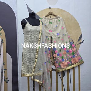 Soft Net Kurta Palazzo With Heavy Embroidery Sequence Work And Soft Butterfly Net Dupatta For Women , Punjabi Suit , Kurta Palazzo Suit