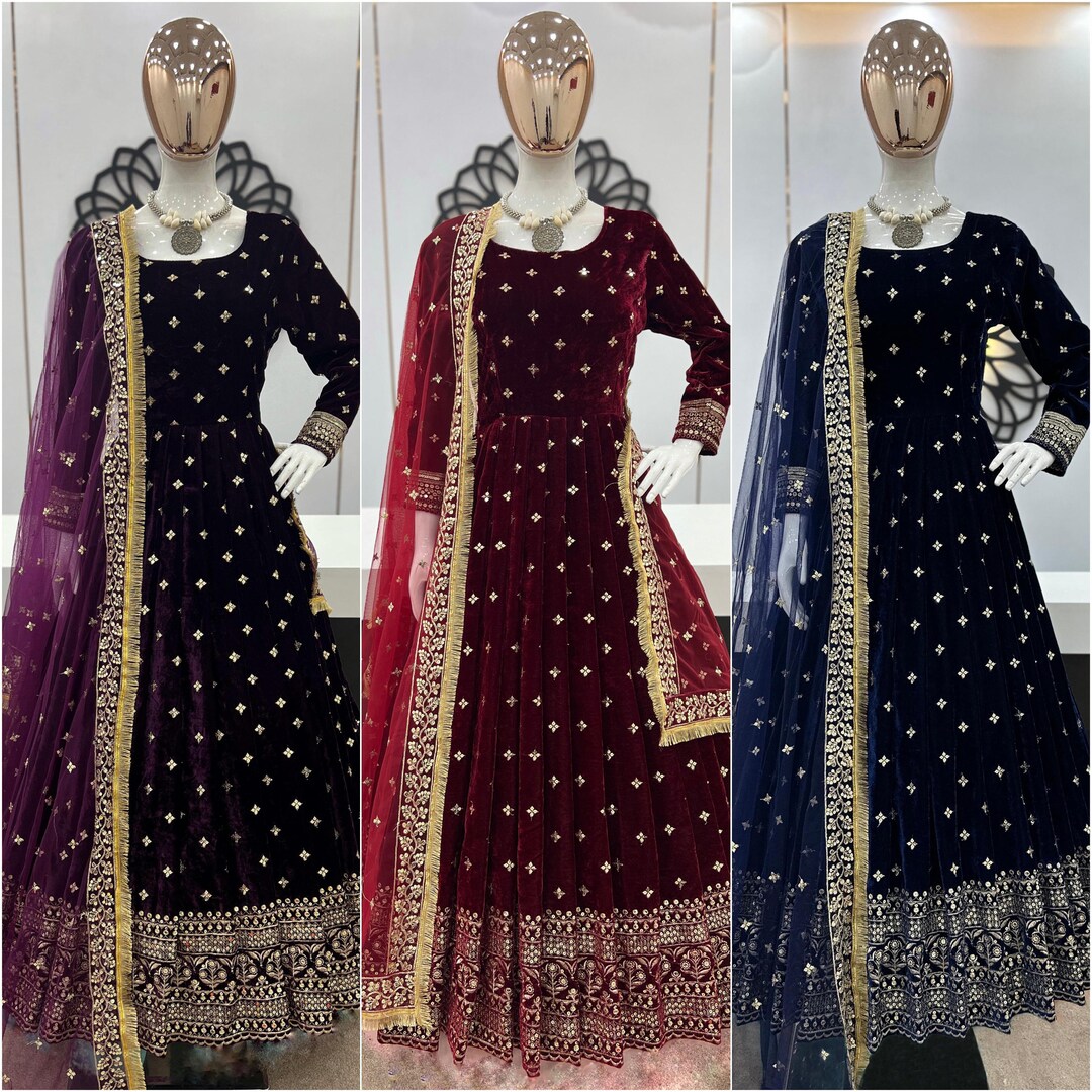 Pakistani Embroidered Designer Velvet Gown Party Wear Work - Etsy