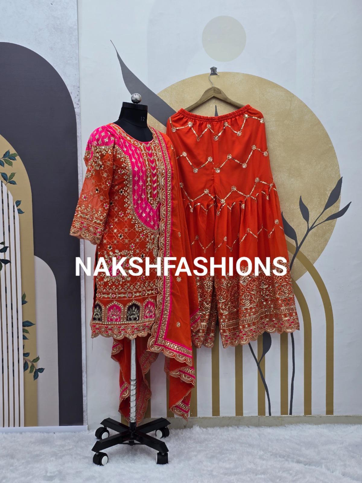 Georgette Sharara Suit For Women And Girls, Embroidery Sequence Work And Dupatta, Palazzo For Women, Wedding Wear, Designer Ethnic Dress