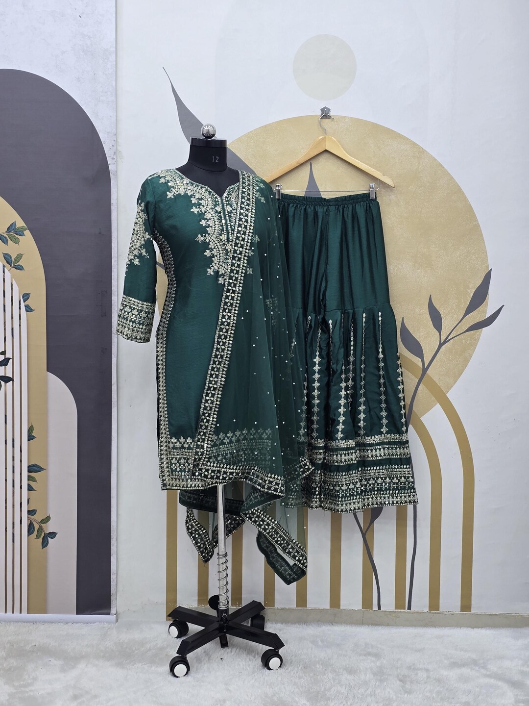 Lime Green Designer Heavy Chinnon Silk Top and Dupatta For Party Wear main image 1