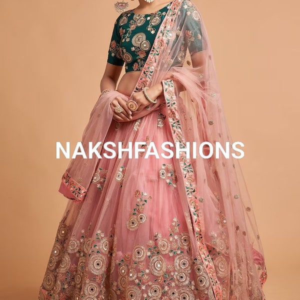 Peach Soft Net Designer Lehenga Choli With Thread And Embroidery Work And Dupatta For Women, Ethnic Wear, Wedding Lehenga, Traditional Suit