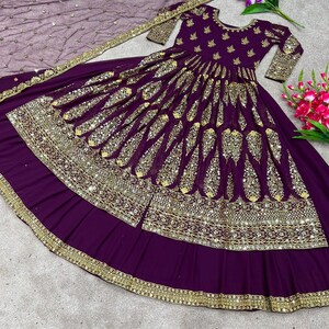 Heavy Faux Georgette & Heavy Micro Cotton With Embroidery Sequence Work And Soft Butterfly Net Dupatta Sharara Dress