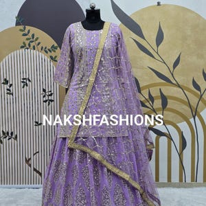 Lilac Georgette Lehenga with Embroidery Sequence: Party Wedding Wear