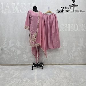 Pink Crepe Sharara Suit: Embroidered Georgette Dupatta, Wedding Outfit