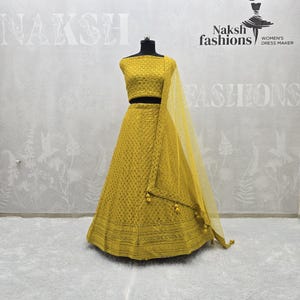 Yellow Georgette Lehenga Choli: Resham & Sequin Embroidery, Party Wear