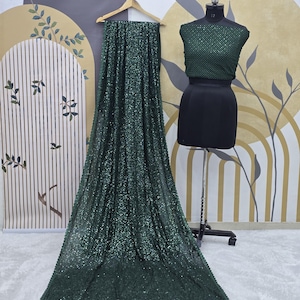Party Wear Deep Green Georgette  Saree With Sequence Work And Heavy Georgette Blouse For Women , Party Wear Saree , Wedding Wear