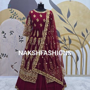 Maroon Lehenga Choli With Embroidery And Sequence Work Top With Georgette Less Border Dupatta For Women, Bridesmaid Lehenga