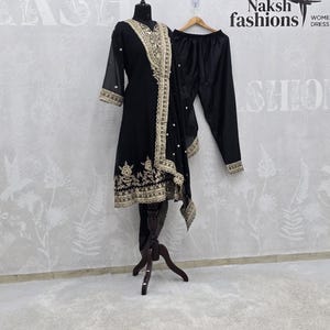 Designer Black & Gold Salwar Suit, Heavy Sequins Work Punjabi Suit, Ethnic Dress image 8
