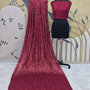 Party Wear Red Georgette  Saree With Sequence Work And Heavy Georgette Blouse For Women , Party Wear Saree , Wedding Wear