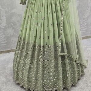 Lehenga Choli, Pista Green Georgette Bridal Outfit, Wedding Gift for Bridesmaid or Bride image 9