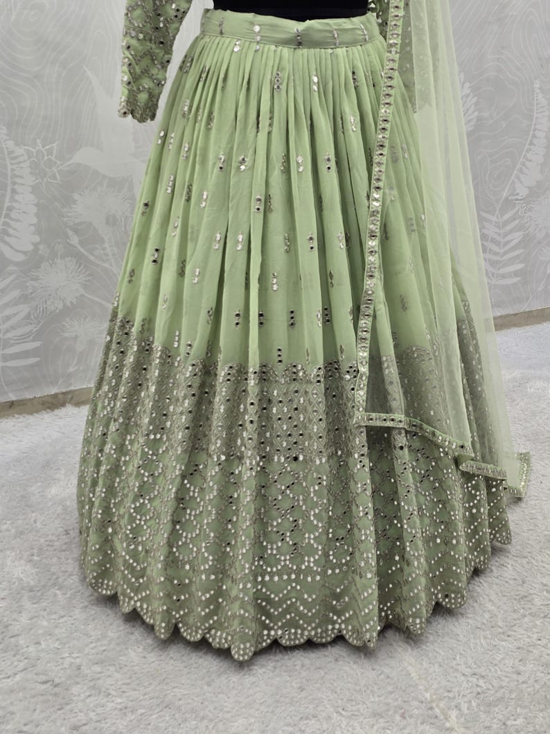 Lehenga Choli, Pista Green Georgette Bridal Outfit, Wedding Gift for Bridesmaid or Bride image 9