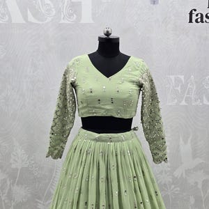 Lehenga Choli, Pista Green Georgette Bridal Outfit, Wedding Gift for Bridesmaid or Bride image 4