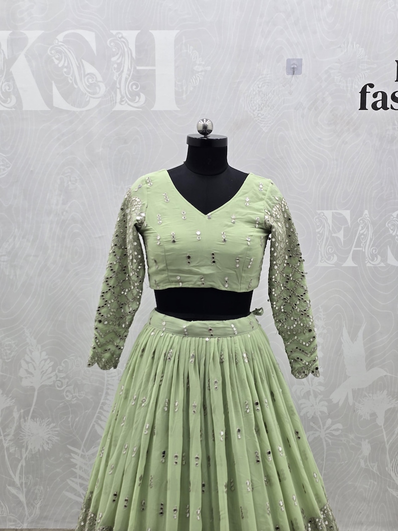 Lehenga Choli, Pista Green Georgette Bridal Outfit, Wedding Gift for Bridesmaid or Bride image 4