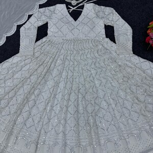 Multi Heavy Designer Readymade Georgette Anarkali Dress With Net Dupatta