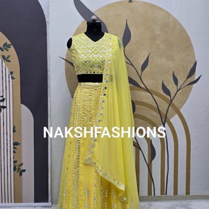 Indian Georgette Sharara Suit: Foil Mirror Work Palazzo, Dupatta