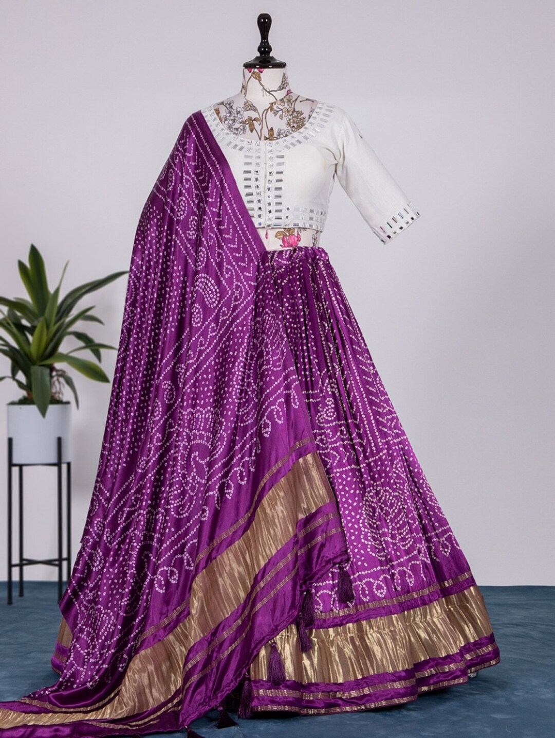 Purple Pure Gaji Silk Lehenga Choli With Original Mirror Etsy