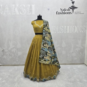 Mustard Yellow Silk Lehenga Choli: Embroidered Indian Wedding Dress