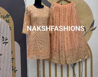 Designer Georgette Kurta Palazzo And Soft Net Dupatta With Embroidery Sequence Work For Women, Designer Sharara Suit For Women, Ethnic Wear