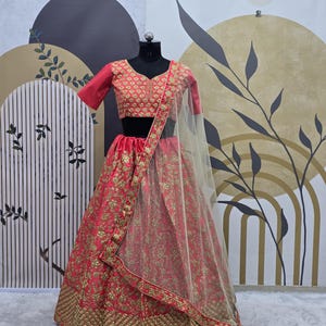 Pink Satin Silk Lehenga Choli: Embroidered Indian Wedding Dress